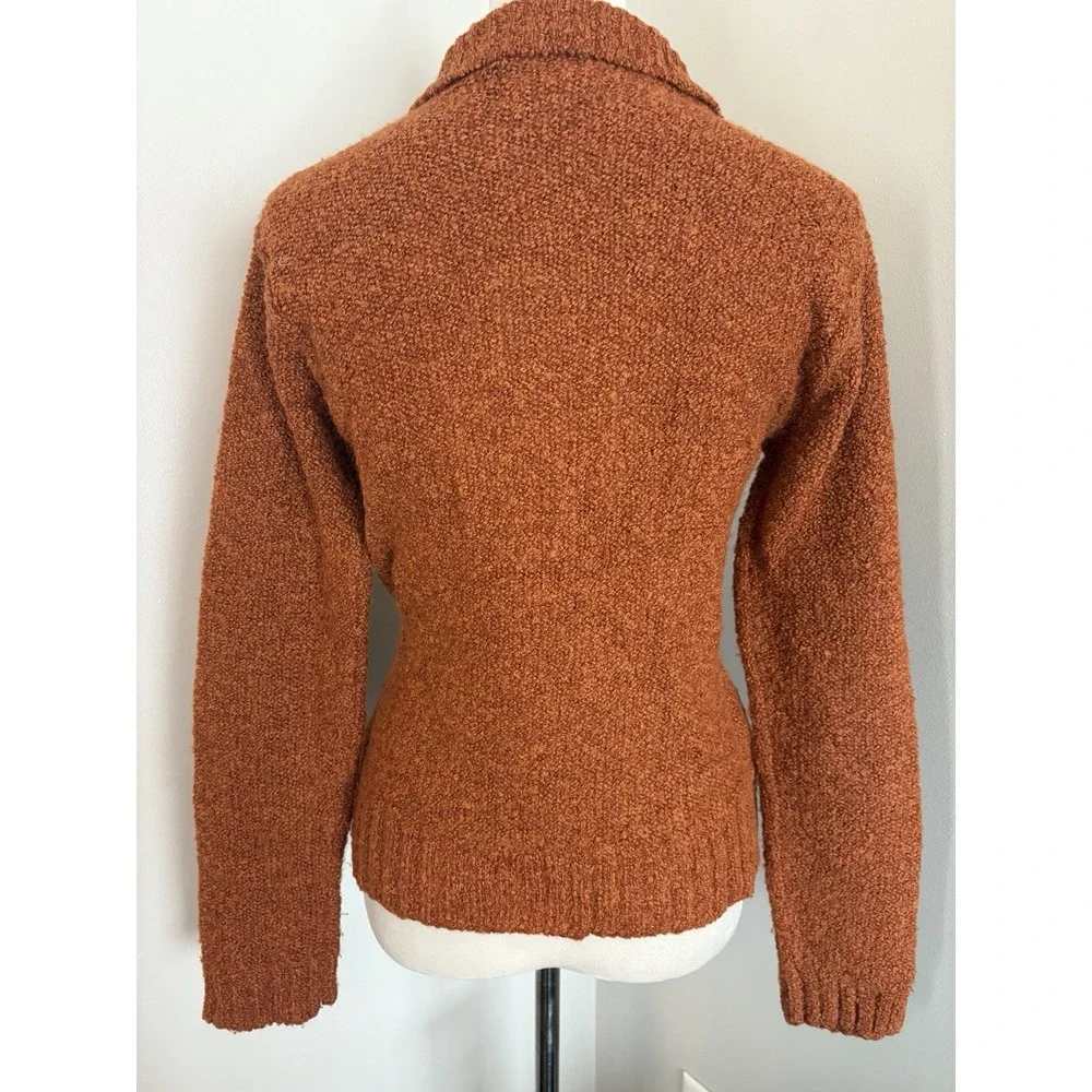 VTG Free People 90s Cardigan Sweater Full Zip Burnt Orange Wool Blend Small S